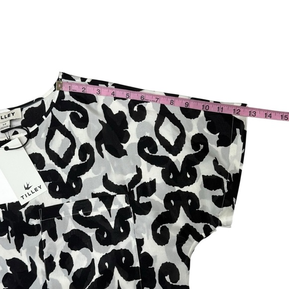 TILLEY NWT Women’s Small Slouchy Silk Tee Black Ikat Print Short Sleeve $220 - Picture 12 of 15